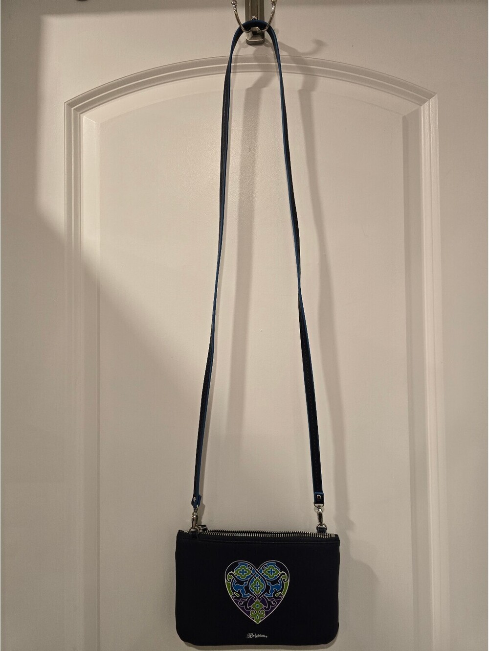 Brighton Navy Blue Crossbody Saffiano Heart Bag  w/ Removable Strap